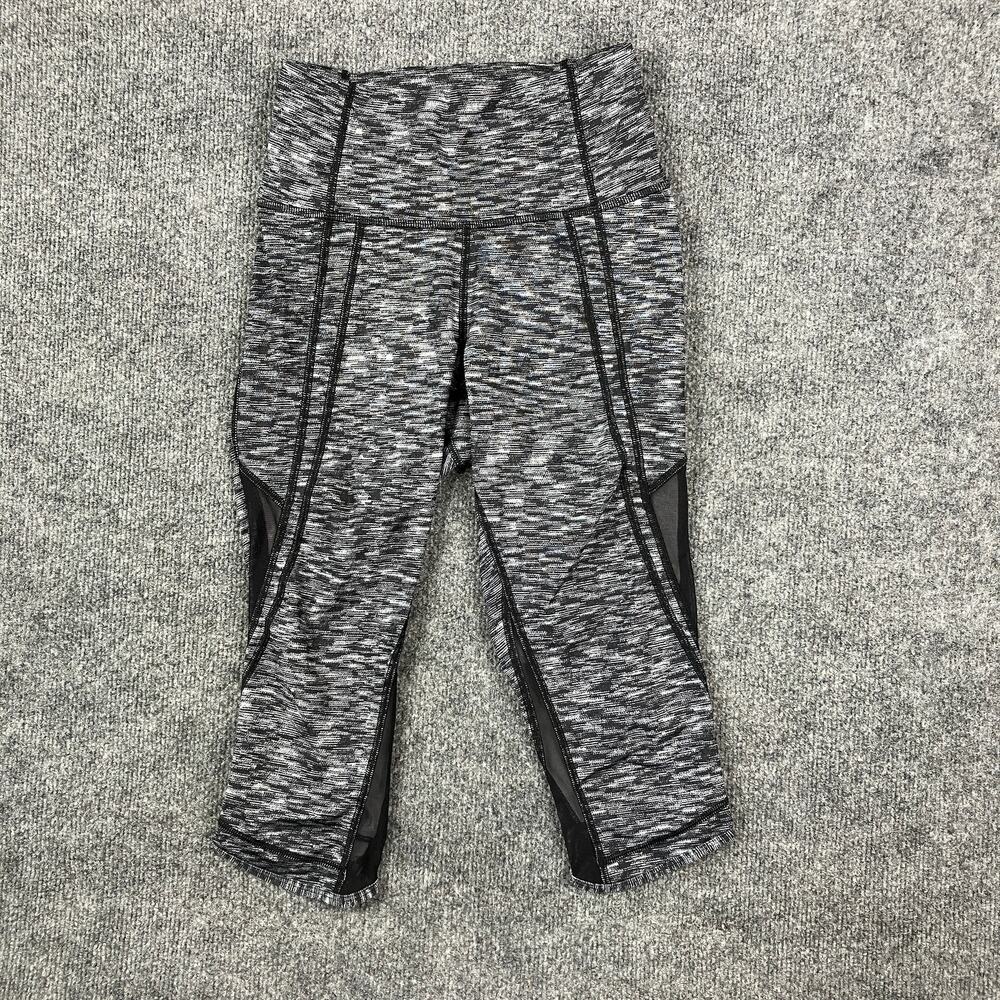 Lululemon Crop Leggings Womens‎ Size 4 Gray Black High Rise Mesh Panel